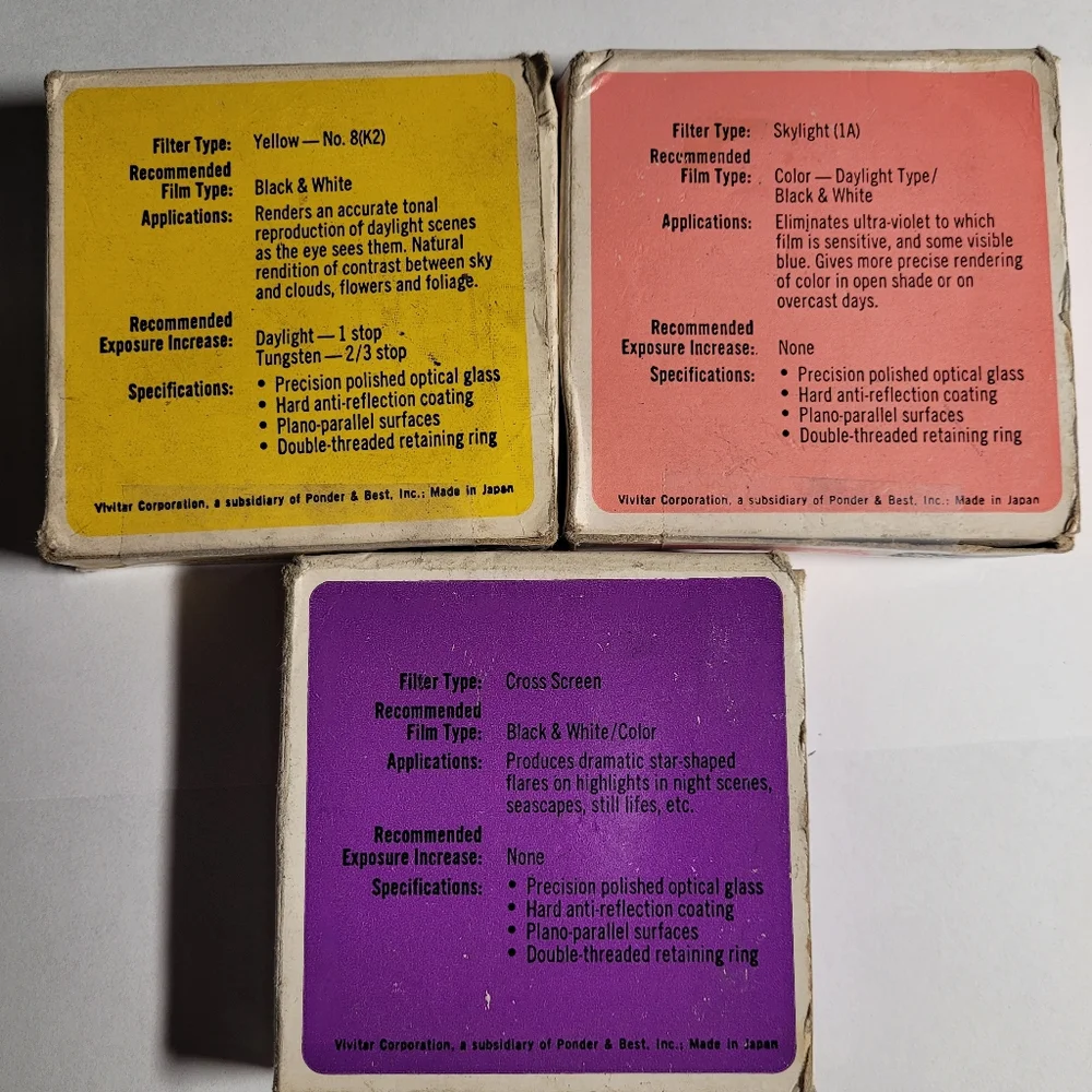 Lot/Bundle of FIVE vintage 55mm camera filters! Vivitar & Hoya